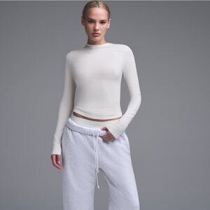 NWT SKIMS Cotton Jersey Long Sleeve T-Shirt - Marble XXS